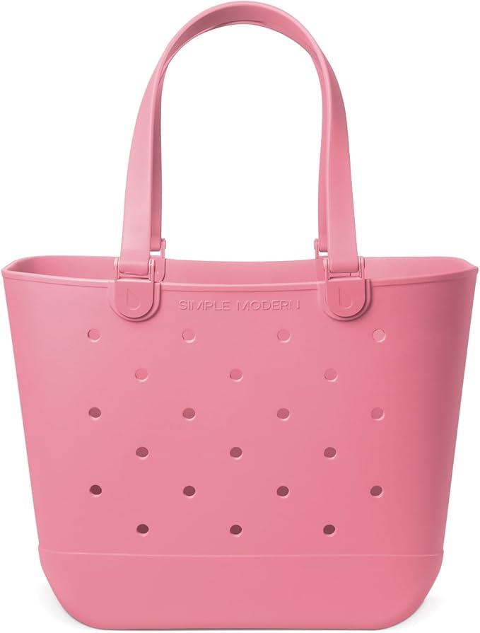 Simple Modern Extra-Large Beach Bag | Waterproof Getaway Rubber Tote with Zipper Pocket for Travel, Pool, Boat, Groceries, Sports | Velvet Pink