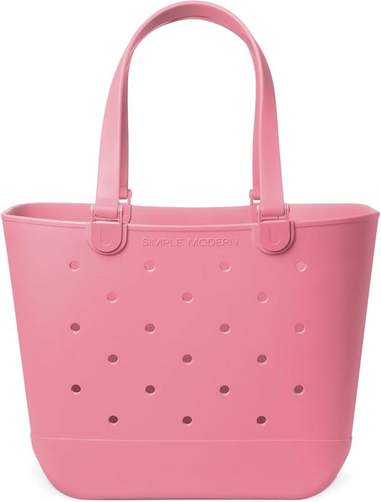 Simple Modern Extra-Large Beach Bag | Waterproof Getaway Rubber Tote with Zipper Pocket for Travel, Pool, Boat, Groceries, Sports | Velvet Pink