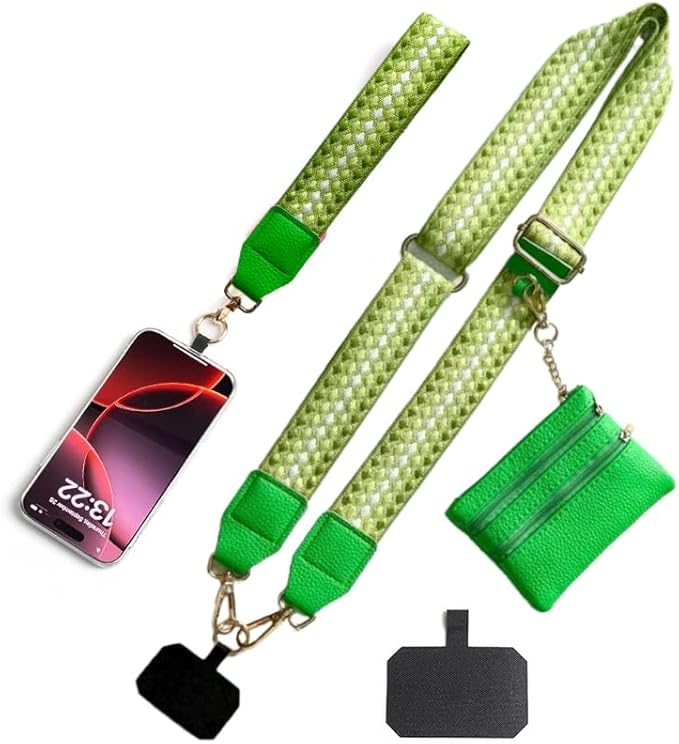 Crossbody Body Phone Holder for Women, New Phone Strap with Zippered Pouch, Adjustable Crossbody Strap (Green dot)