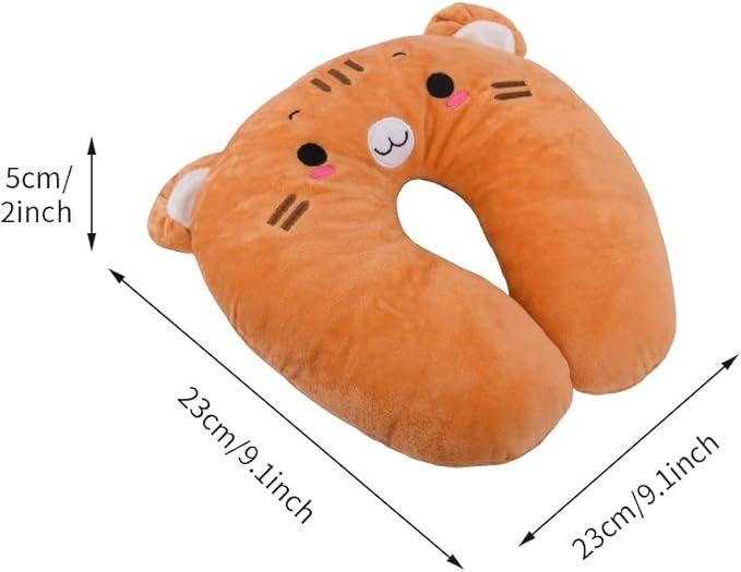 EKDJKK Travel Pillow for Kids, Cute Animal Neck Pillow Support U Shaped Cushion Plush Soft Rest Reading Pillow Sleeping Pillow for Airplane Train Car (Orange Cat)