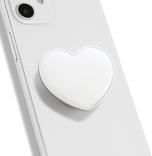 OnTheGrip Cute Solid Macaron Color Heart Shape Collapsible Mobile Phone Grip Stand Holder for Smartphone Tablet Cell Phone Accessory (White)