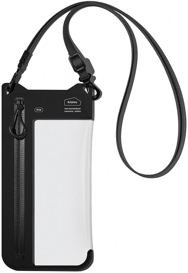 bitplay AquaSeal IPX8 Waterproof Phone Pouch, Outdoor Dry Bag with Adjustable Lanyard for Universal Phone Case, Black