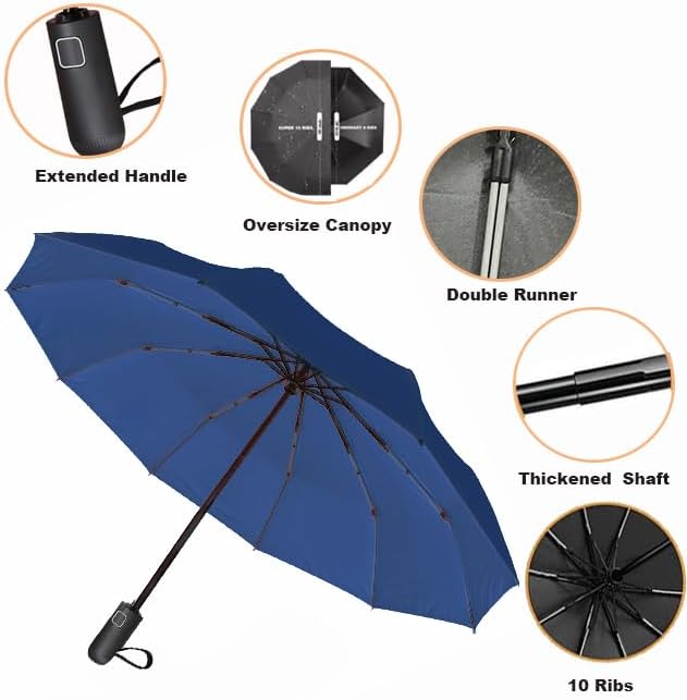 SIEPASA Windproof Travel Compact Umbrella-Automatic Umbrellas for Rain-Compact Folding Umbrella, Travel Umbrella Compact, Windproof Umbrellas for Men Women Teenage.(Navy Blue, 54 Inch)
