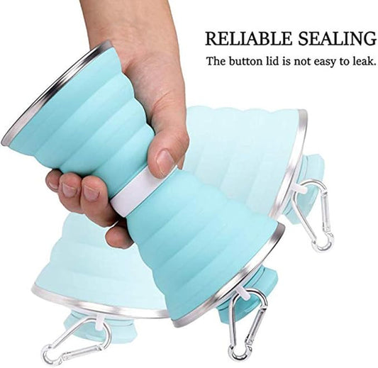 Collapsible Water Bottle, Camping Cup With Carabiner, Reuseable Silicone Foldable Leak Proof Portable Sports Travel Water Bottles For Outdoor, Travel Gym Hiking, BPA Free, Cycling Cups with Carabiner