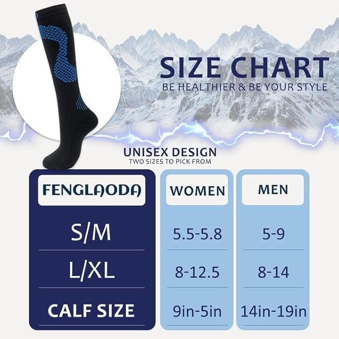 fenglaoda 8 Pairs Compression Socks for Men & Women 20-30 mmHg Knee High Nurse Pregnant Running Medical and Travel Athletic