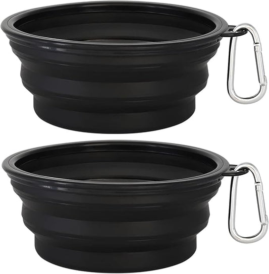 Kytely Large Collapsible Dog Bowls 2 Pack, 34oz Foldable Dog Travel Bowl, Portable Pet Water Food Bowl with Clasp, Pet Cat Feeding Cup Dish for Traveling, Walking, Hiking (Black+Balck)