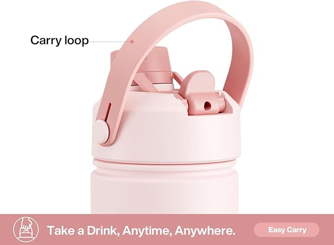 POWCAN 26 oz Insulated Water Bottle with 2-in-1 Straw and Spout Lid, Keep Cold 24H, Leak-Proof, Fits in Car Cup Holder, Stainless Steel Water Bottle for Sports, Travel, Gym, and School (Mushie Belle)