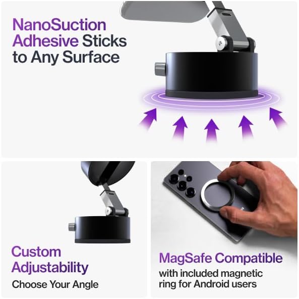 Statik HyperMount® 2 Vacuum Phone Mount - Magnetic Phone Holder, Vacuum Seal Car Phone Mount, Use on Any Surface, Compatible with Apple MagSafe and Magnetic Rings Included for Android Devices