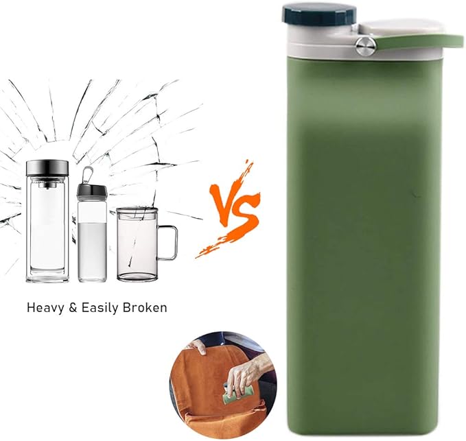 E-Senior Collapsible Water Bottle BPA Free - 20 oz Foldable Water Bottle for Travel Sports Bottles with Triple Leak Proof Lightweight (Green)