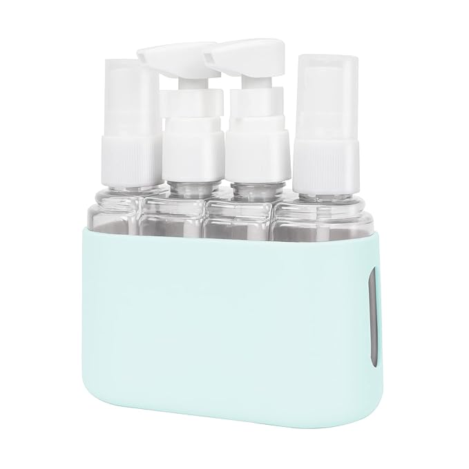 Songaa 4 in 1 Travel Containers - Leak Proof Refillable Plastic Bottles for Toiletries, Shampoo & Conditioner - Blue