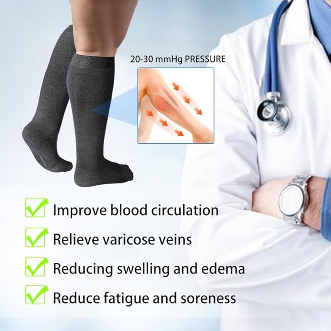 LEVSOX Viscose Made from Bamboo Compression Socks for Pregnant Women 20-30 mmHg Knee High Cute Mens Supports Socks for Travel