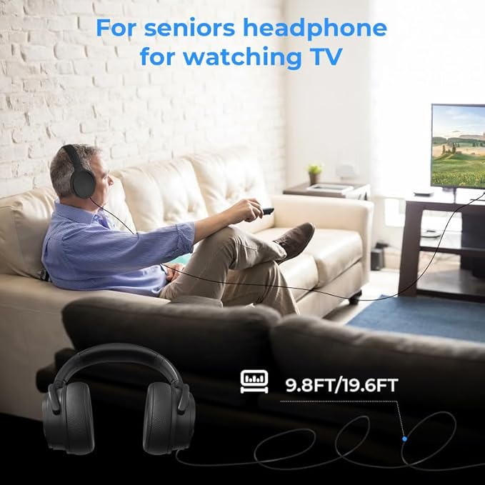 Extra Long Cord Wired Headphone for TV and PC for TV Watching for Seniors with Volume Control Wired Headphones with Long Cord Length Universal 3.5mm AUX Audio(9.8FT)