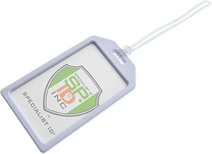 5 Pack - Premium Rigid Airline Luggage Tag Holders with 6" Worm Loops - Heavy Duty Hard Plastic -Suitcase ID Tag Identifiers with Business Card Insert Window by Specialist ID (White)