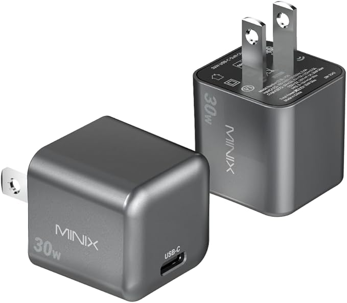 MINIX P30 Type C Charger Fast Charging, 2-Pack 30W USB C Wall Plug with GaN Technology, Compatible with iPhone 17 16 15 14 Pro Max, iPad, AirPods,Samsung Galaxy S24/S23 Series