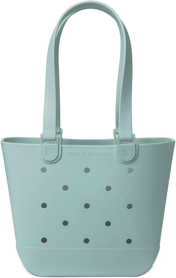 Simple Modern Medium Beach Bag | Waterproof Getaway Rubber Tote with Zipper Pocket for Travel, Pool, Boat, Groceries, Sports | Sea Glass Sage