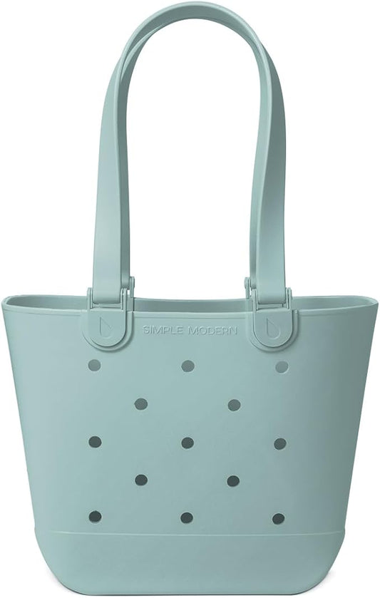 Simple Modern Medium Beach Bag | Waterproof Getaway Rubber Tote with Zipper Pocket for Travel, Pool, Boat, Groceries, Sports | Sea Glass Sage