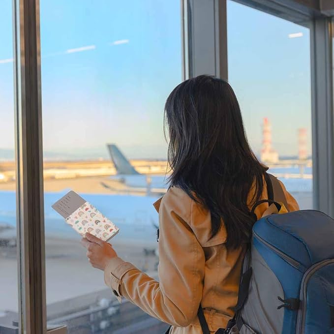 Magic Rainbows Passport Holder for Travel Smiling Heart Key Crown PU Leather Passport Cover Wallet Cute Passport Card Holder for Women and Men