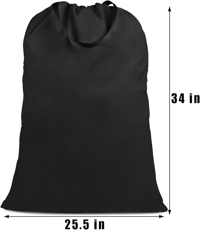 Cotton Canvas Laundry Bag with Handles & Drawstring Straps, Heavy Duty Extra Large Laundry Bags for Laundromat and Household, 25.5x34 Inch, Black