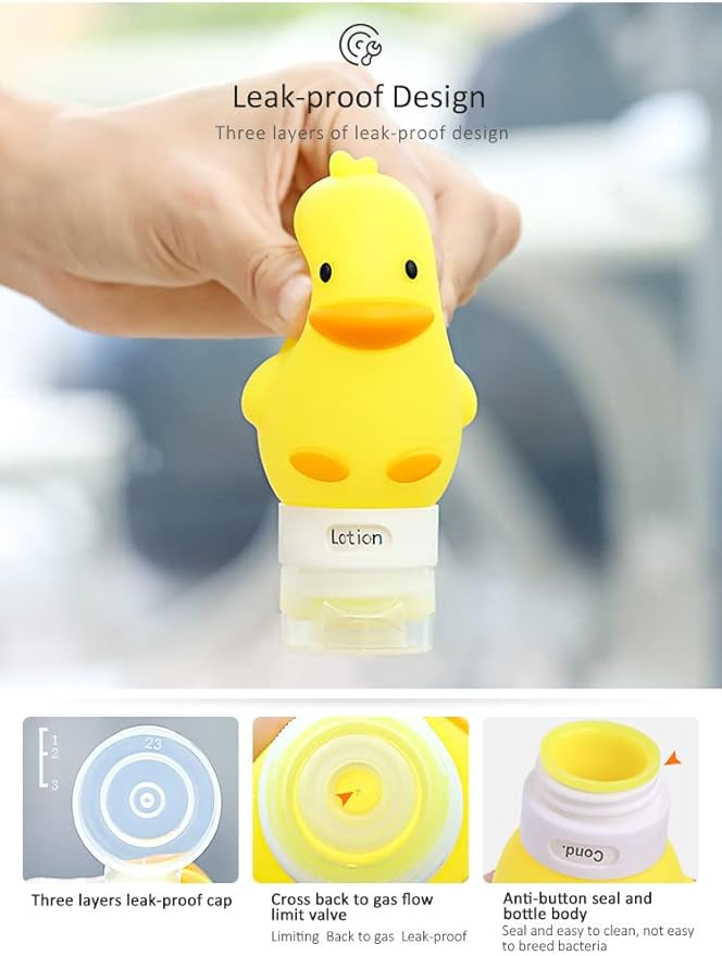 Cute Silicone Travel Size Bottles Set for Toiletries, BPA Free, Leak Proof Squeezable Travel Containers With Built-in Labels, TSA Approved Refillable Travel Essentials Accessories (4pcs)