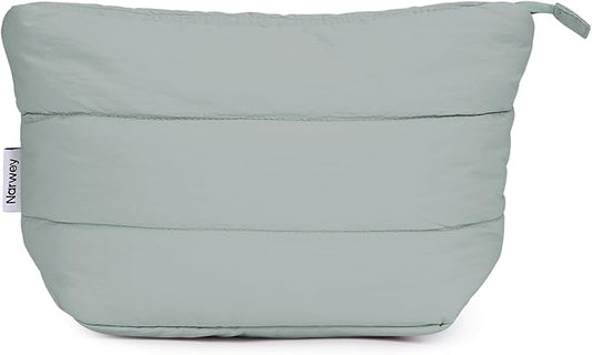 Narwey Small Makeup Bag for Travel Women Girl, Puffer Cosmetic Bag Makeup Pouch for Purse with Zipper, Cute Puffy Make Up Organizer Bags, Travel Toiletry Bag Toiletries (Sage Green)