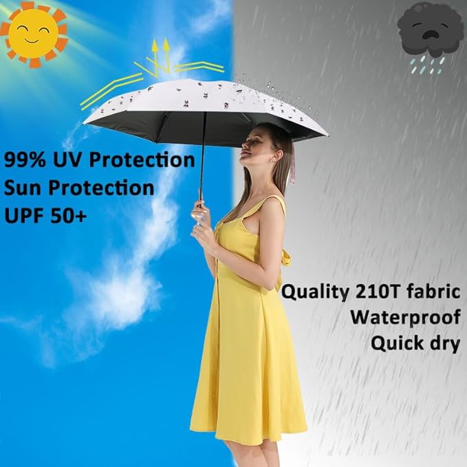BAODINI Travel Mini Umbrella for Purse With Case Small Compact UV Sun Protection Sun Lightweight Tiny Pocket Umbrella for Women Kids and Men