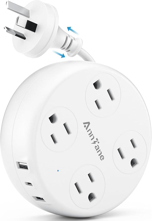 Australia Travel Adapter with USB C, US to Australia Plug Adapter with 4 Outlets 3 USB Ports, Type I Outlet Adapter for US to New Zealand, China, Argentina,Fiji, AU (White)