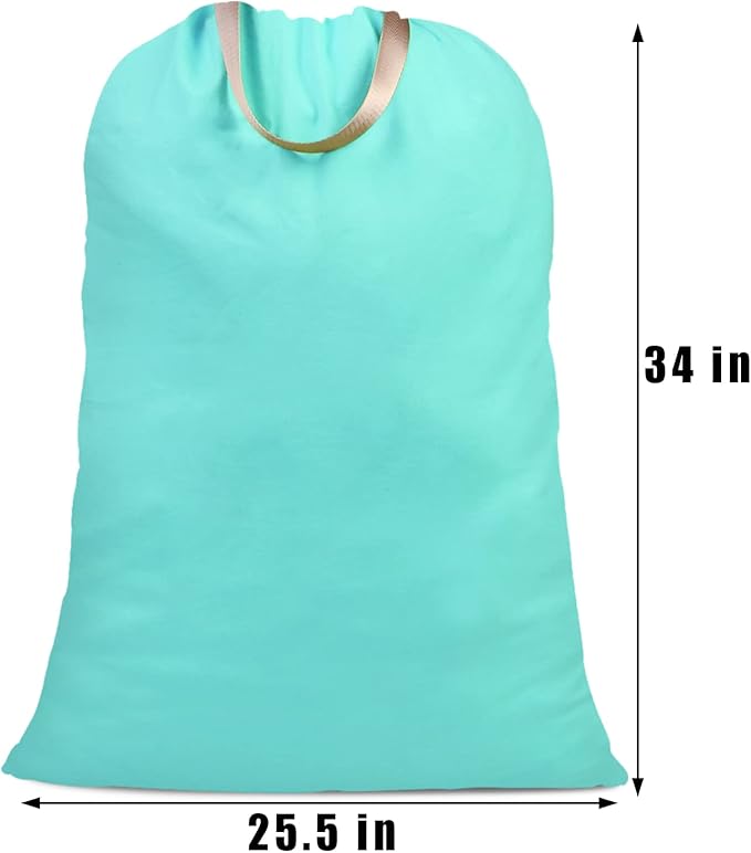 Cotton Canvas Laundry Bag with Handles & Drawstring Straps, Heavy Duty Extra Large Laundry Bags for Laundromat and Household, 25.5x34 Inch, Lake Blue
