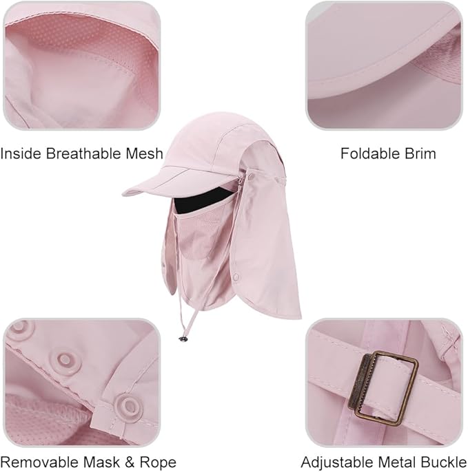 Foldable Sun Cap, Fishing Hats, UPF 50+ Protection Caps with Face Mask Neck Flap