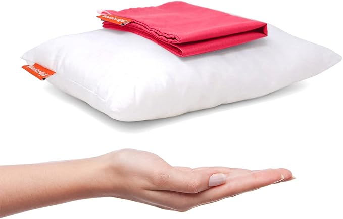 Pipsqueak Small | Tiny | Mini Pillow with Name Tag - 11in x 7in x 2.5in - Machine Washable - White Pillow with Rose Case