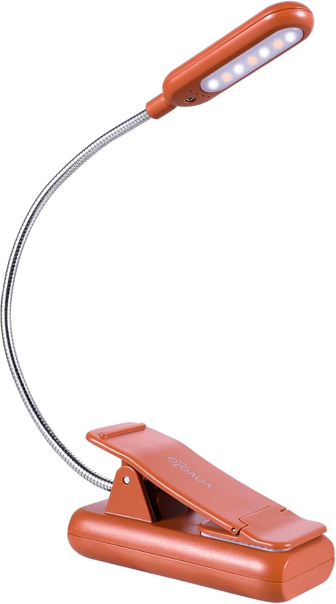 VAVOFO Rechargeable Book Light for Reading in Bed Kids, 7 LED Reading Light with 9-Level Warm Cool White Daylight, Eye Care Lamp with Power Indicator for Bookworms (Mocha Brown)