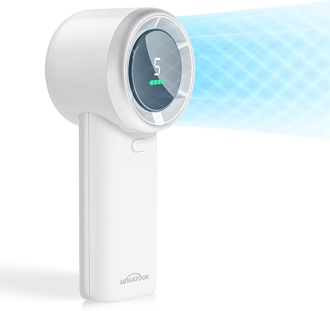 WHATOOK Portable Mini Fan: High Speed Cooling Fan, 10 Hours Battery Life, USB Rechargeable, Small Essentials for Women, Beach Travel, Vacation (White)