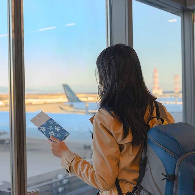 Sea Turtle Line Passport Holder for Travel Starfish Ocean Underwater Life PU Leather Passport Cover Wallet Cute Passport Card Holder for Women and Men