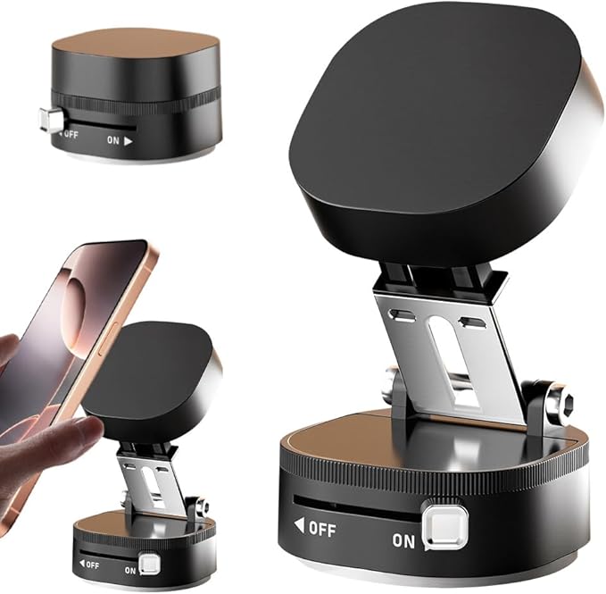 Vacuum Magnetic Suction Phone Holder, 2026 New Vacuum Magnetic Phone Holder, Adjustable Suction Phone Mount, Portable Universal Collapsible Magnetic Phone Stand Car Mount for Smartphones (Black)