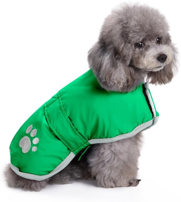 Queenmore Dog Winter Coat, Cold Weather Fleece Jacket for Dogs, Waterproof Reflective Reversible, for Small, Medium and Large Dogs (Green, M)