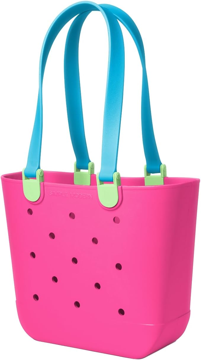 Simple Modern Medium Beach Bag | Waterproof Getaway Rubber Tote with Zipper Pocket for Travel, Pool, Boat, Groceries, Sports | 80s Mix