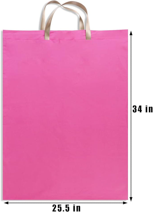 LOLOMLO Extra Large Canvas Laundry Bags with Handles & Drawstring Closure, Heavy Duty Tears Resistant Clothes Storage Travel Bags,25.5"x34",Hot Pink