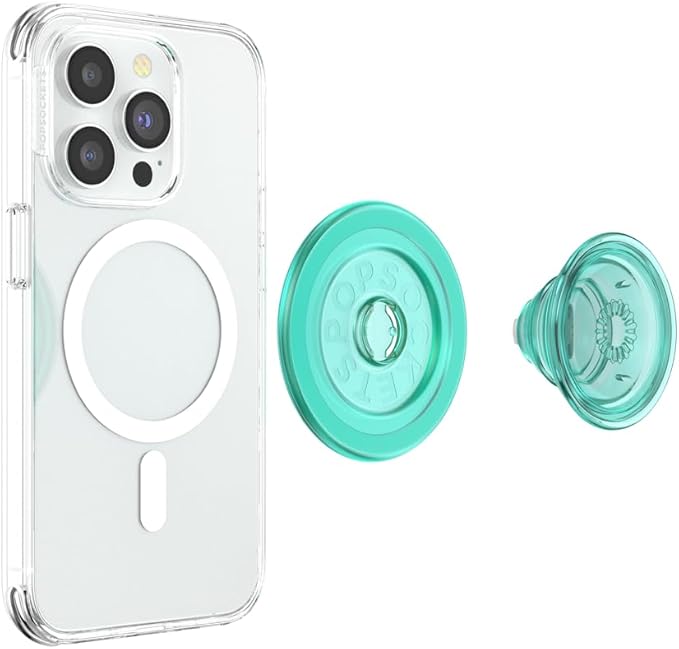 PopSockets PopGrip for MagSafe, Magnetic Phone Grip & Stand, Swappable Top, Secure Grip for iPhone MagSafe Cases, Kickstand for Hands-Free Viewing, Wireless Charging Compatible - Translucent Mint