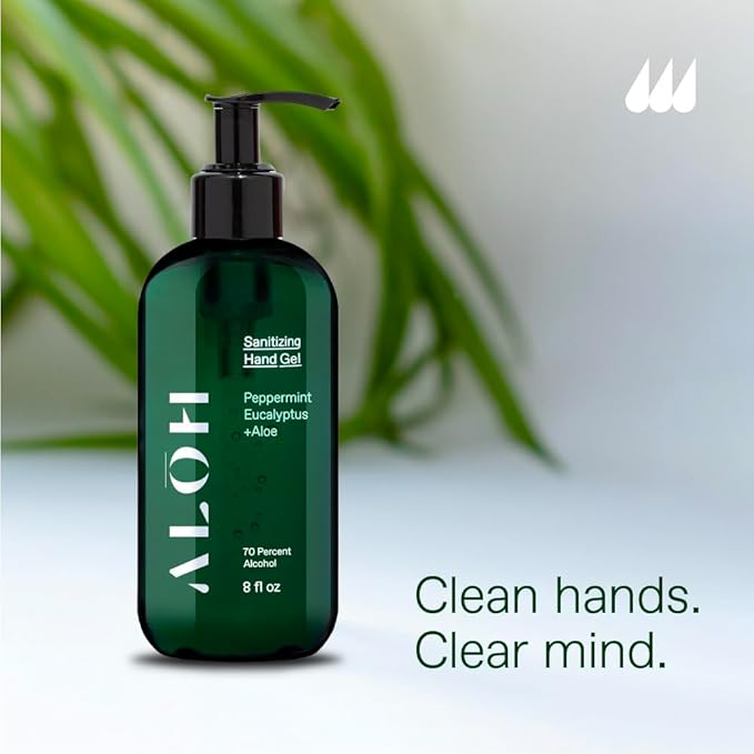 ALŌH Sanitizing Hand Gel 2-pack | Lemongrass + Aloe | 70% Alcohol Hydrating Hand Sanitizer Gel with Essential Oil, for Kids & Adults | 8oz Size Bottle (Set of 2)