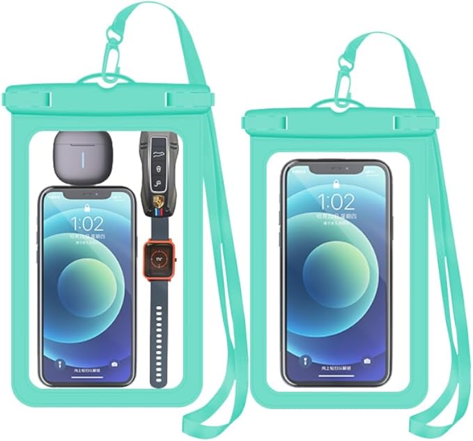 [Up to 6.9"+Up to 8.9" 2 Pack Waterproof Phone Pouch Case,Waterproof Phone Bag for iPhone 17 16 15 14 13 Pro Max Plus Galaxy S25 Ultar,IPX8 Cellphone Dry Bag Beach Travel Essentials-Green