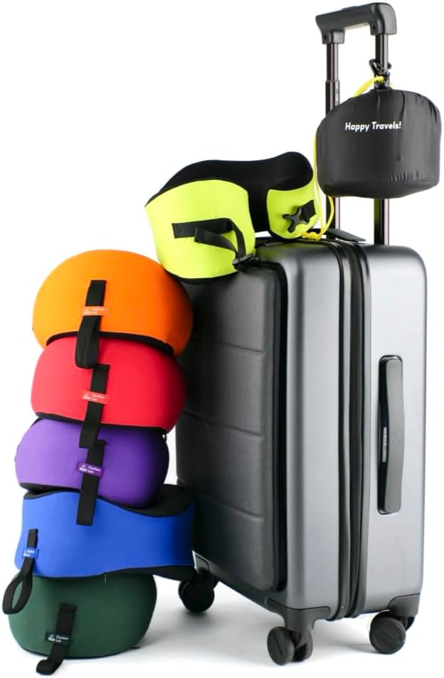 C CUSHION LAB Travel Pillow, Award-Winning Patented Ergonomic Design for Chin & Neck Support Memory Foam Neck Pillow, Compact Airplane Pillow for Traveling, Flight, Car (Royal Purple, Large)