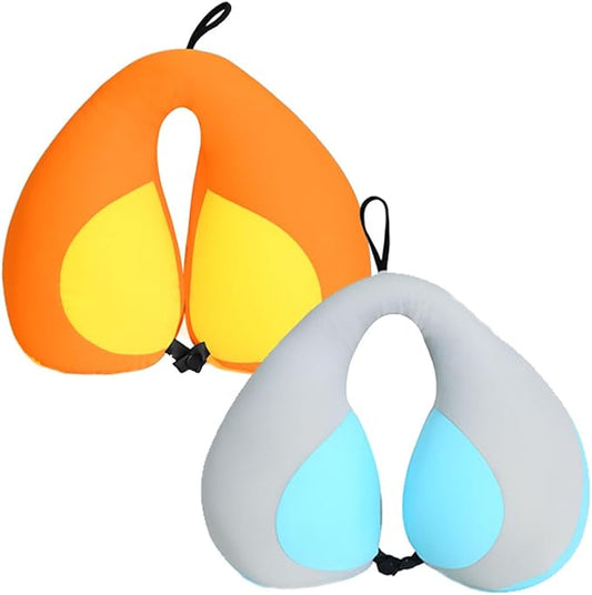 MOOB 2PCS Kids Travel Neck Pillow Soft Double Support Neck Pillow for Car & Airplane, Traveling Gifts for Toddler & Children (Yellow & Grey Blue)