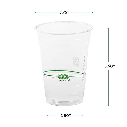 ECO PRODUCTS GreenStripe Clear Compostable 16oz PLA Plastic Cups, Case of 1000, Disposable Renewable Plant-Based Cold Cups, For Cold Drinks & Snacks, BPI Certified, ASTM Compliant.
