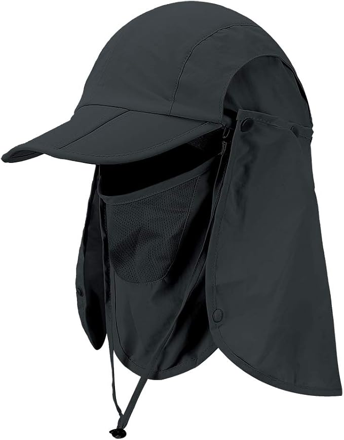 Foldable Sun Cap, Fishing Hats, UPF 50+ Protection Caps with Face Mask Neck Flap