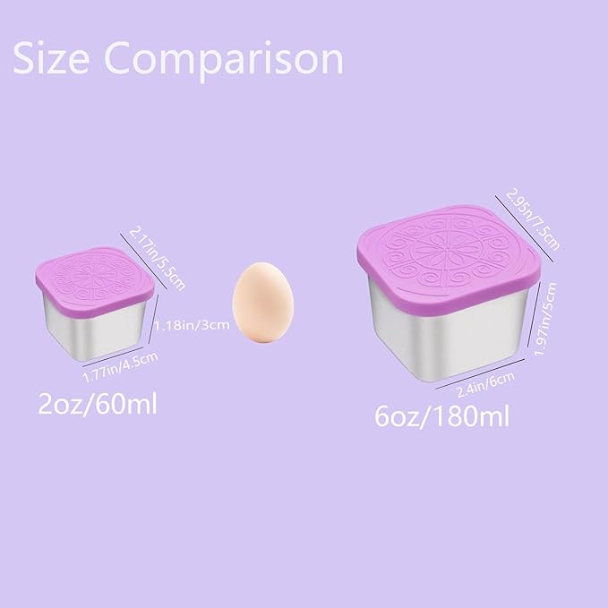 sagact 304 Premium Stainless Steel Snack Containers with Silicone Lids, Snackle Box Containers, Easy-Open Leak-Proof Kids for Taking Out for a Picnic, Lunch Box and Travel. (All-6, 2 OZ)
