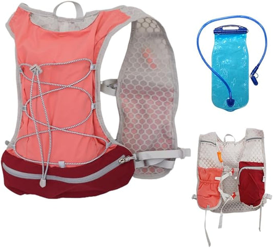 Lightweight Running Vest with 1L Hydration Bladder – 5L Trail Running Water Vest for Women & Men, Adjustable Fit Hydration Pack for Marathon, Jogging, Hiking, Cycling (Green/Grey/Pink)