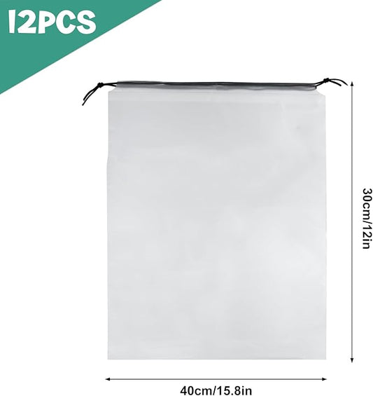 12 Pcs Shoe Bags for Travel，PLULON Clear Drawstring Travel Shoe Bags for Packing Waterproof Dustproof Shoes Organizer Pouch Travel Accessories Shoe Storage Bag for Women Men Portable Travel Essentials