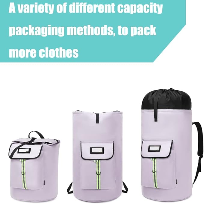 laundry bag backpack,extra-large heavy duty laundry bags,laundry backpack for college students,drawstring closure (Light purple laundry bag backpack)