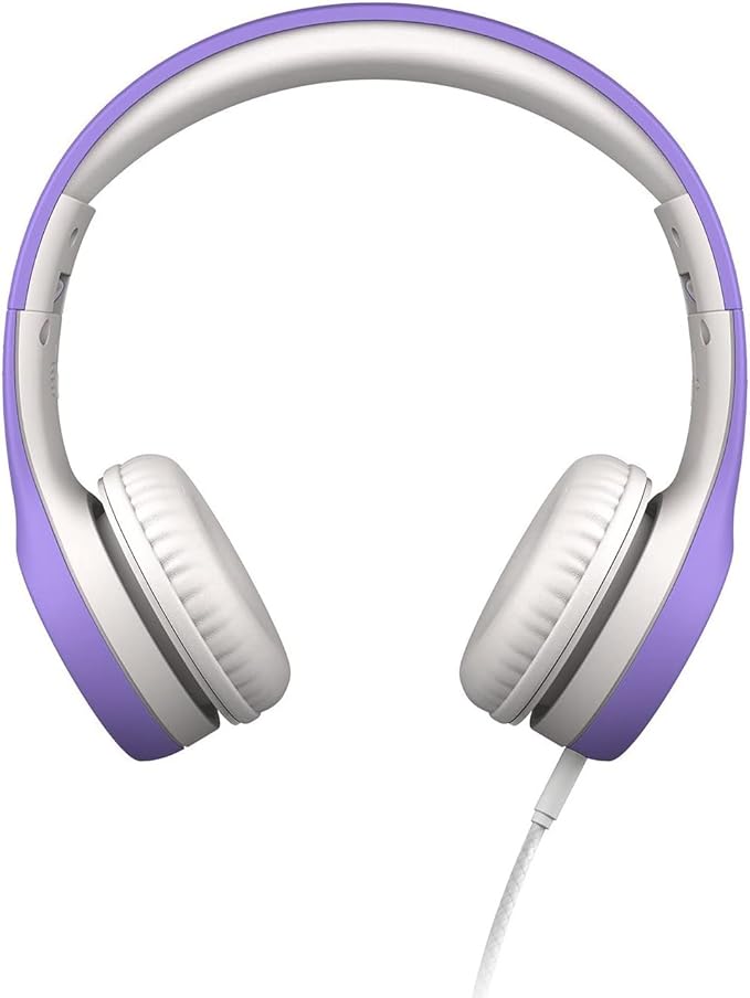 LilGadgets Connect+ Foldable Headphones, Adjustable Fit Soft Touch Padding for Kids with Mic, Volume-Limited & Noise Reduction On-Ear Wired Headset for School with SharePort - Purple, Ages 3-14