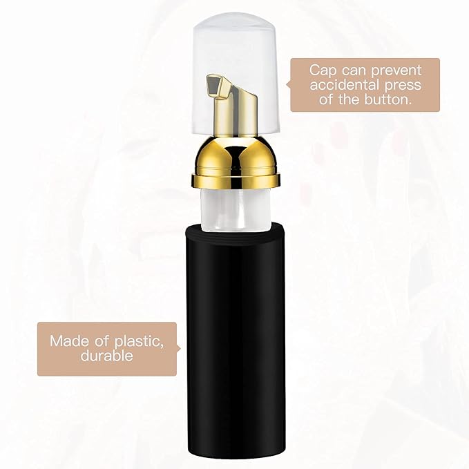 2oz Foam Pump Bottle (3PCS) Empty Travel Foaming Dispenser for Hand Soap, Lash Cleanser, Shampoo (60ml, Gold &Black