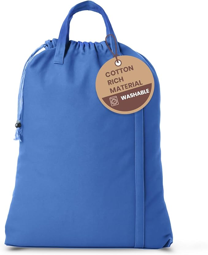 LFH Home Cotton Canvas Large Laundry Bag with Handle, Heavy Duty Drawstring Closure Washable Laundry Bags, School Travel, Home, Hotel, College Dorm, Organizer Sack, Toys Clothes 28x40-Sky Blue